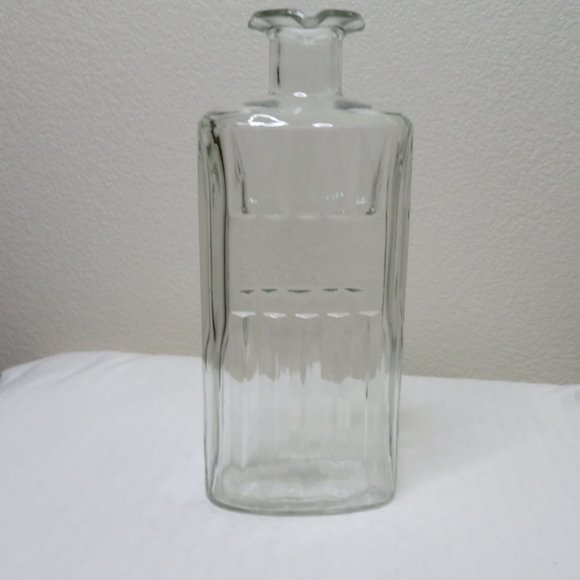 Vintage Apothecary Bottle Empty Clear Glass Rectangular Ribbed Glass Decanter - Picture 1 of 12